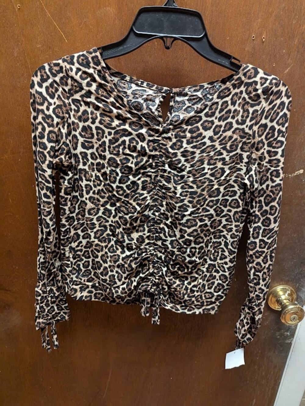 NEW Topshop Long Sleeve top Ruched Drawstring Center Leopard Print Size XS